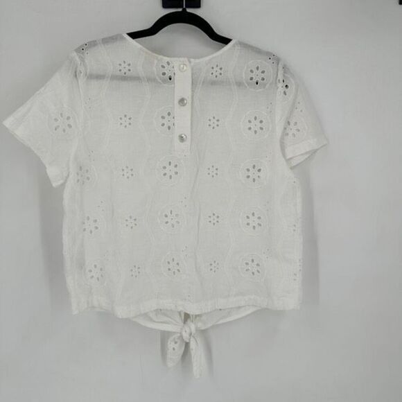 Christian Siriano Boho White Linen Blend Eyelet Embroidery Top Blouse Large - Picture 8 of 11